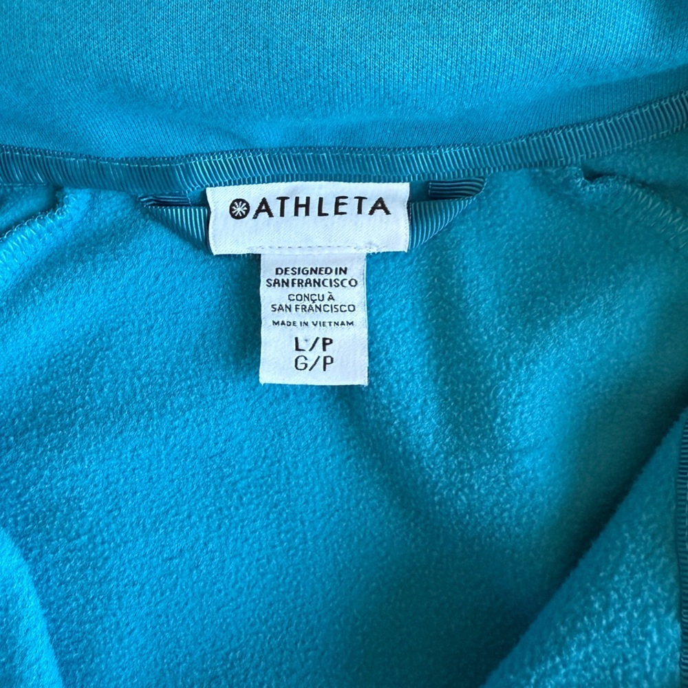 Athleta Women’s Zip Up Thumb Hole Sleeve Fleece Lined Hoodie Blue Size Large - Picture 9 of 11